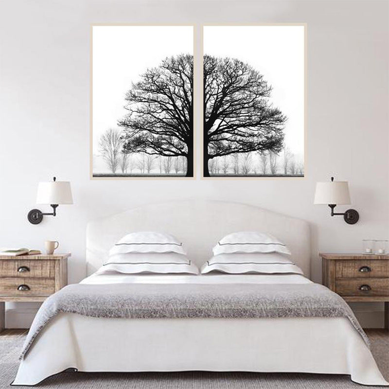 Modern Black and White Winter Trees Decorative Painting