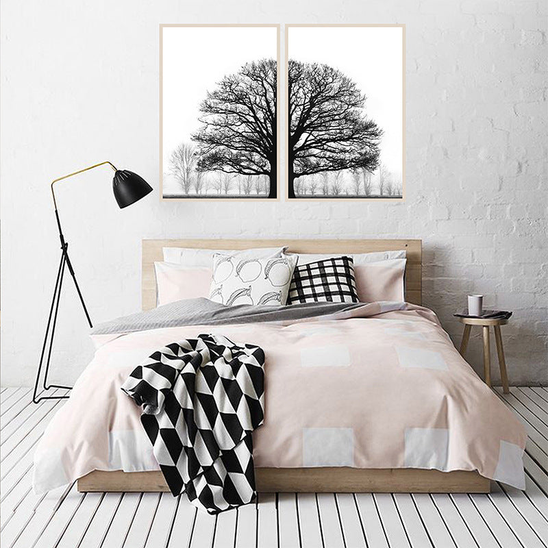 Modern Black and White Winter Trees Decorative Painting