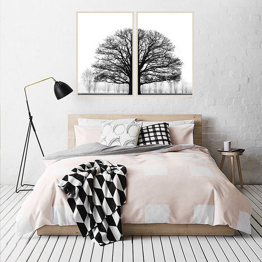 Modern Black and White Winter Trees Decorative Painting