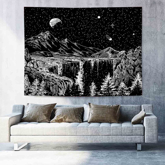 Luminescent Moon Starry Waterfall Tapestry