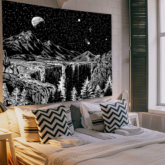 Luminescent Moon Starry Waterfall Tapestry