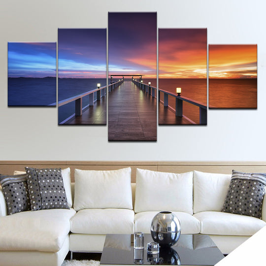 Sunset Bridge Nature Landscape Painting