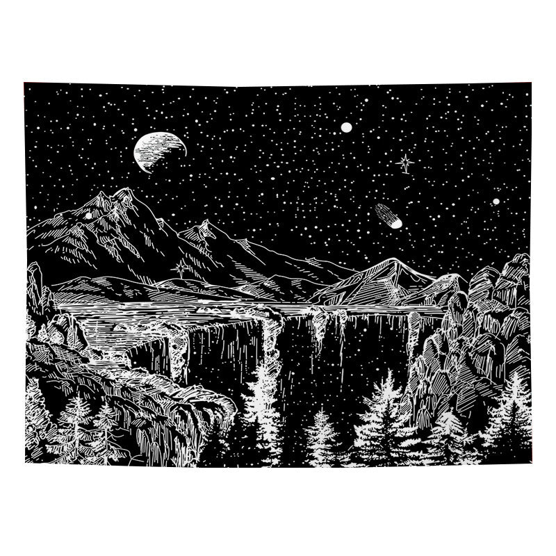 Luminescent Moon Starry Waterfall Tapestry