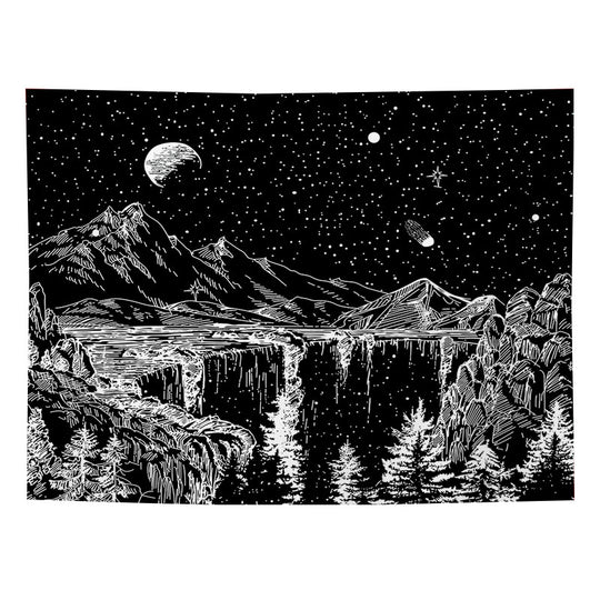 Luminescent Moon Starry Waterfall Tapestry