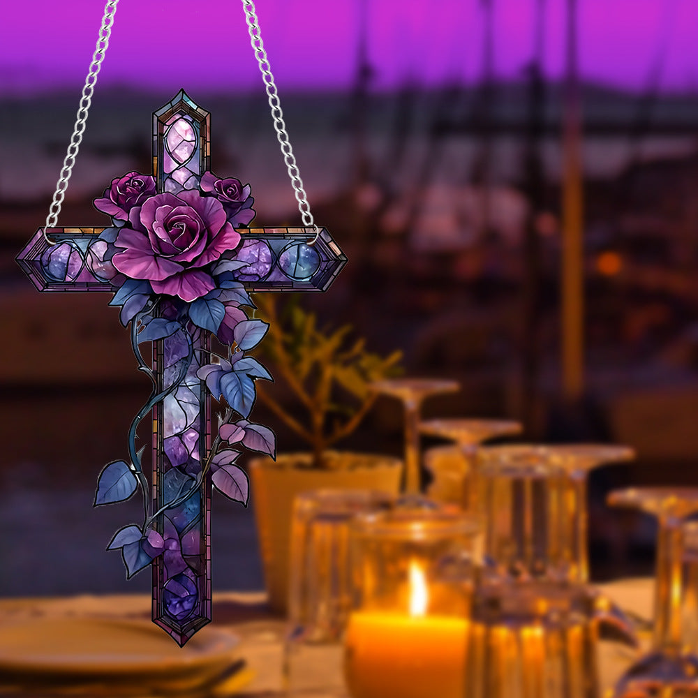 Acrylic Purple Cross Pendant Decoration
