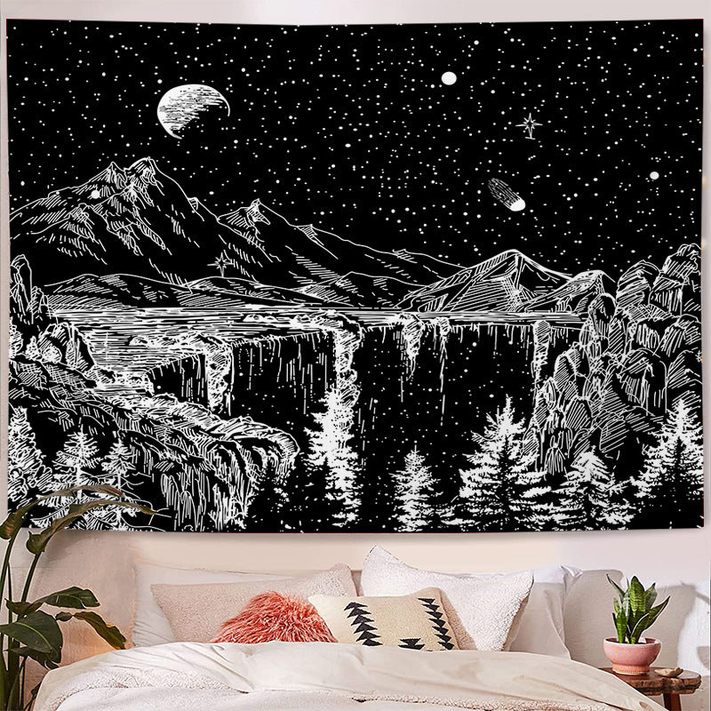 Luminescent Moon Starry Waterfall Tapestry