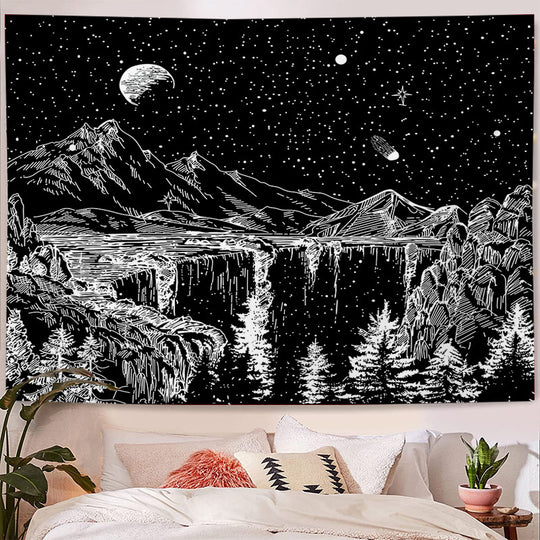 Luminescent Moon Starry Waterfall Tapestry