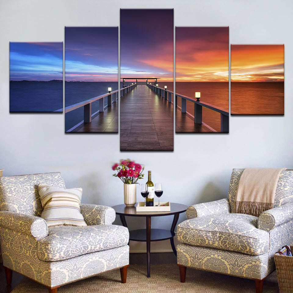 Sunset Bridge Nature Landscape Painting