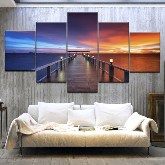 Sunset Bridge Nature Landscape Painting