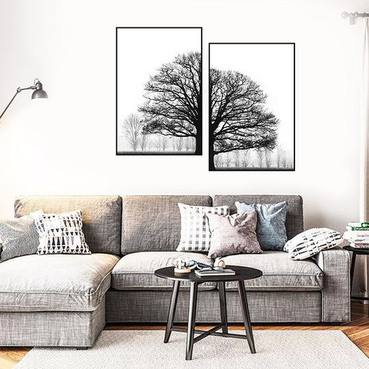 Modern Black and White Winter Trees Decorative Painting
