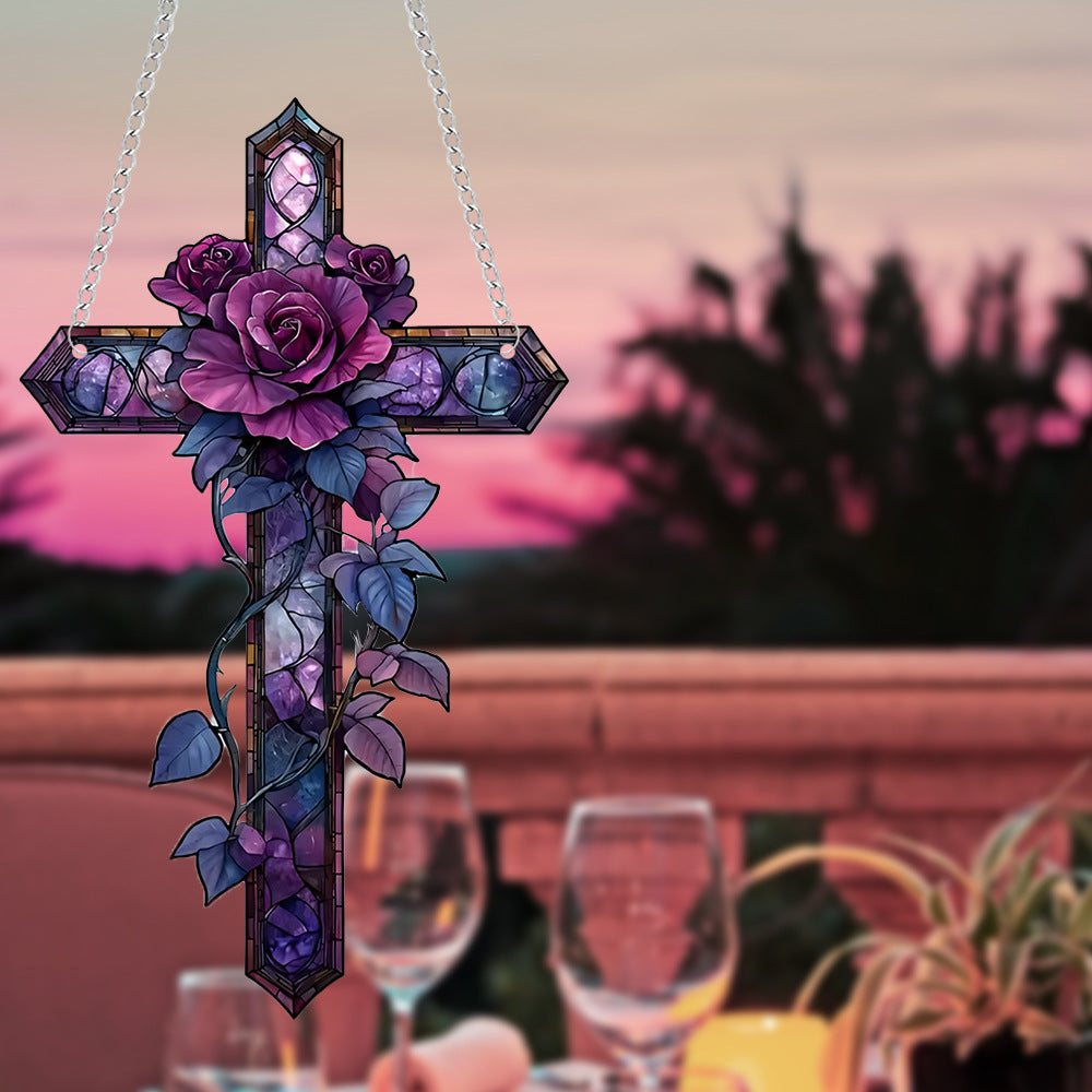 Acrylic Purple Cross Pendant Decoration